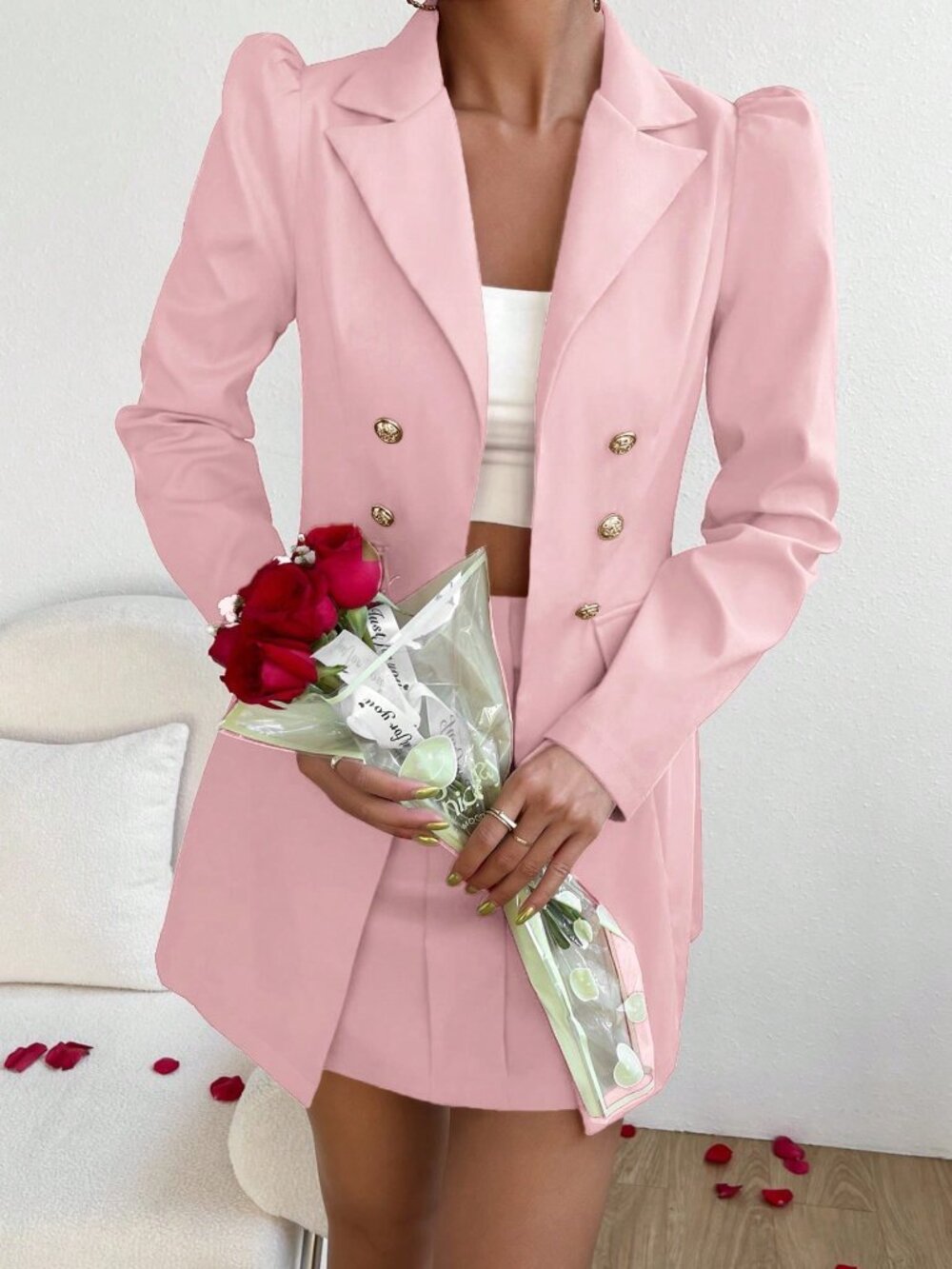 Pink Elegant Women's Elegent Suit Blazer Skirt Set - Picture 6 of 6